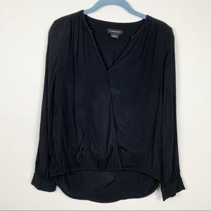 Trouve Black V-Neck Zipper Cuff Slant Blouse